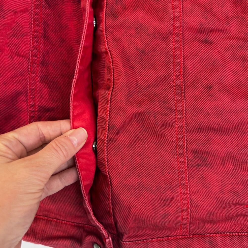 Rock & Republic Stonewash Red Moto Denim Jean Jacket Cropped Size MD Streetwear - Picture 5 of 10